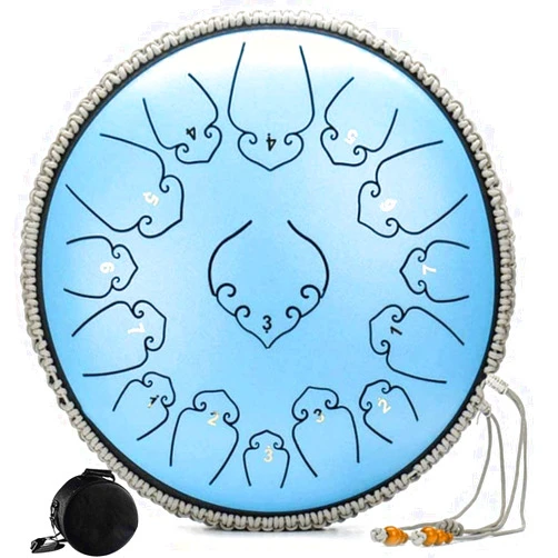 DWSLMP KACYDI Steel Tongue Drum 15 Notes 14 Inches Handpan Drum Percussion Instrument Wide Range Tank Drum with Padded Travel Bag, for Meditation, Entertainment, Decompression, Music
