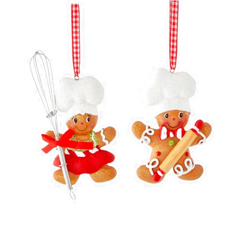 Kurt S. Adler Resin Gingerbread Boy And Girl Baker Christmas Ornaments Set of 2 Assorted