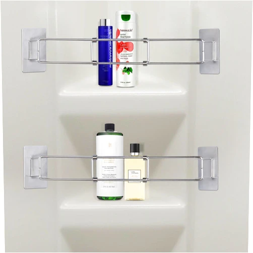 LITHESOMER RV/Camper/Travel Trailer Bathroom Corner Storage Bar, Stainless Steel, RV Bath Accessory for Securing Toiletries - 2 Packs