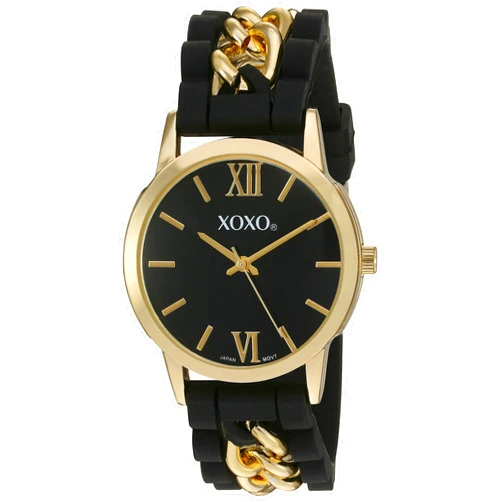 Accutime XOXO Women's Quartz Metal and Rubber Watch, Color:Black (Model: XO8101)