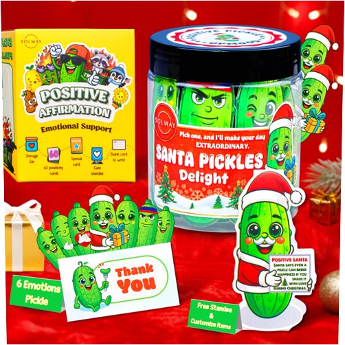 SOLMAY Funny Holiday Pickle Jar for Santa – 60 Motivational Notes & Gag Affirmations | Secret Santa Gift, Stocking Stuffer, Christmas Desk Decor, Just Because Holiday Pickle Gift for Adults, Coworkers