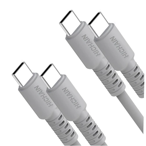 Hichain Pack of 2 USB C Charger Cable Gray 4 ft, Type C Fast Charging Cord 100W Silicone Data Sync USB C to USB C Cable for Phone Samsung Galaxy Pixel Xiaomi PS5 JC-CCG4-2P