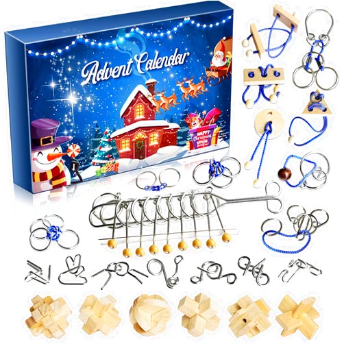 Assorty Advent Calendar 2024 - Brain Teaser Puzzles for Teens Adults Older Kids, 24 Pcs Metal & Wood Puzzle Christmas Countdown Calendar, Family Brain Challenge Games Toys, Xmas Gifts for Boys Girls Teens Adults