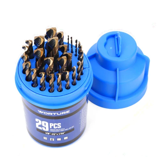 Worture 29 Pcs Metal Drill Bit Kit, Cobalt HSS M35, Twist Jobber Length Drill Bit Set for Stainless Steel, Cast Iron, High Temperature Alloys, Titanium Alloys, Hard Plastics, Softer Materials1/16