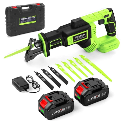 TaskStar Reciprocating Saw Cordless, 3000 RPM Brushless Power Reciprocating Saw With 21V 2 x 4.0Ah Battery, 28mm Reciprocating Stroke, 8 Saw Tool-Free Blade Change for Wood Metal PVC Cutting