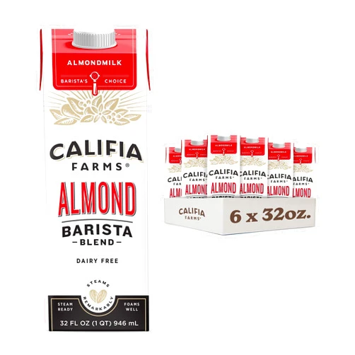 Califia Farms - Original Almond Barista Blend Almond Milk 32 Oz (Pack Of 6), Shelf Stable, Dairy Free, Plant Based, Vegan, Gluten Free, Non GMO, High Calcium, Milk Frother, Creamer