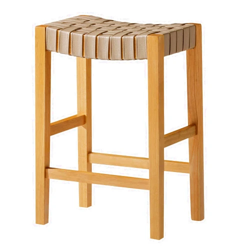 Maven Lane Emerson 26 Inch Tall Counter Height Backless Saddle Barstool in Weathered Natural Wood Finish with Avanti Bone Vegan Leather Seat