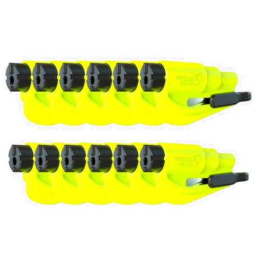 resqme Family Pack of 12, The Original Emergency Keychain Car Escape Tool, 2-in-1 Seatbelt Cutter and Window Breaker, Made in USA,Yellow