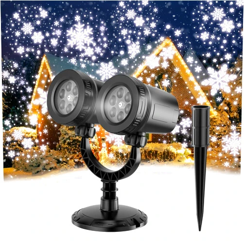 SATOCVAY Snowflake Christmas Light Projector Outdoor - 2024 Upgraded Dual Head Projection Design, IP65 Waterproof/Antifreezing LED Christmas Projector Light for Xmas Holiday Party Patio Garden Decoration