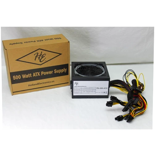 HollandElectronics.us Holland ATX Power Supply Unit - PS500R1-500W - 120mm Ball Bearing Fan - Black with Color