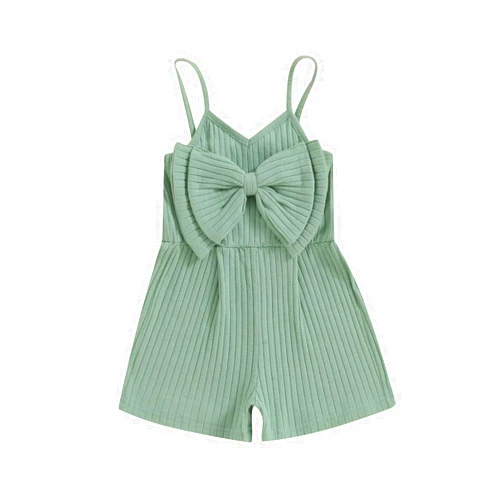 Kuriozud Toddler Girl Romper Baby Girl Sleeveless Jumpsuit with Cute Bow Summer Clothes Ribbed Halter One Piece Outfit