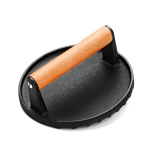 AIVIKI Burger Press, Smash Burger Press for Blackstone Griddle, Heavy Duty Cast Iron Round 6.9In Bacon Grill Press with Wood Handle, Meat Steak Weight for Sandwich, Paninis (Round)