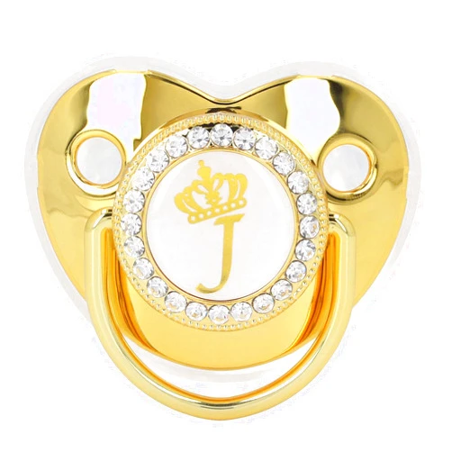 FUWE Baby Pacifier Portable Exquisite Alloy Gold Letter Pacifier with Chain Clip for Home Travel J