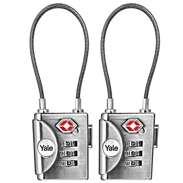 Yale 2 Pack TSA Approved Cable Luggage Locks with Combination for Travel, Backpack, Suitcase, and Accessories