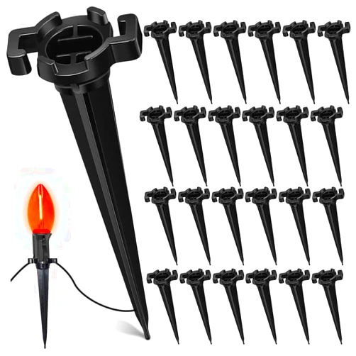 Olixmlya 100 PCS Christmas Yard Stakes, 4.5 Inch Plastic Light Stakes C7 C9 Light Stake Universal Light Stakes for Outdoor Holiday Lights Use on Garden Lawn Patio Path Walkway（Black）