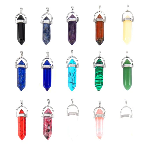 AUEAR, Bullet Shape Crystal Stone Charm Healing Pointed Chakra Pendants for Pendant Necklace Jewelry Making