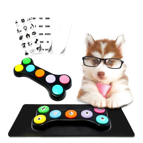 ANLIKY Dog Communication Sound Buttons with Mat, 30 Scene Training Stickers,15 Custom Stickers, Training Instructions, Material Safety, Contains AAA Batteries (7 Colors, Small Size)