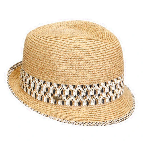 Funky Junque UPF50+ Womens Adjustable Multicolor Woven Pattern Short Brim Fedora Hat