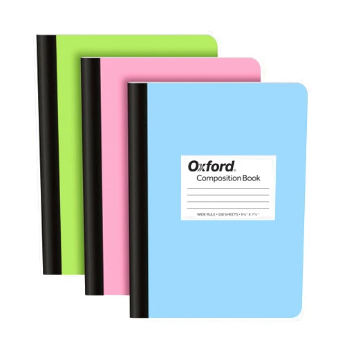 Oxford Composition Notebooks, 9-3/4 x 7-1/2 Inch School Journals, Wide Ruled Paper, Pastel Color Covers, 100 Sheets per Book, 3 Pack (1002519)