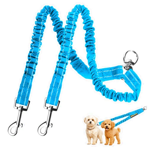 MingXpets MingXpet 2 Dog Leash, Dog Leash for 2 Dogs, 360° Swivel No Tangle Double Walking Training Leashes for Small Dogs, Comfortable Shock Absorbing Reflective Bungee, Blue