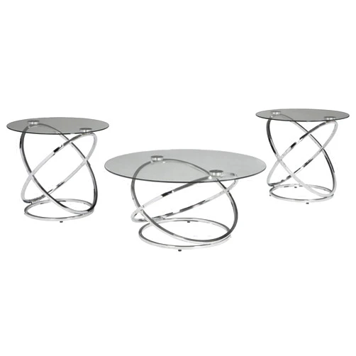 Signature Design by Ashley Hollynyx Contemporary Round 3-Piece Occasional Table Set, Includes Coffee Table and 2 End Tables, Chrome