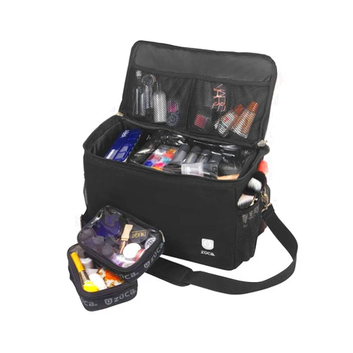 ZUCA MakeUp Artist Shoulder Bag w/Durable Utility Pouch Combo, MakeUp Organizer Bag -Lightweight,Versatile Multi-Compartment Design For Cosmetic Organization,Ideal For Travel & Makeup Sessions, Black