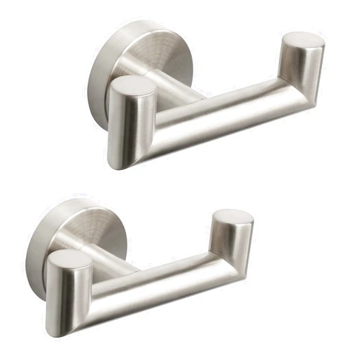 NearMoon Bathroom Double Towel Hook- SUS304 Stainless Steel Robe Towel Holder, Heavy Duty Double Coat Hook for Bathroom Livingroom Kitchen Wall Mounted, 2 Pack (Brushed Nickel)