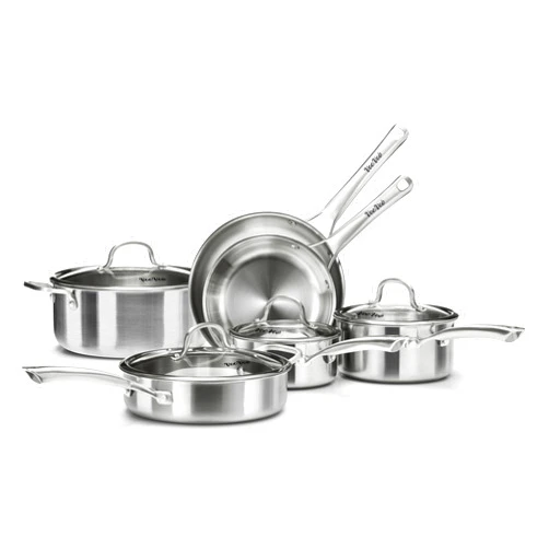 VocVoi Stainless Steel Cookware Set,Tir-Ply Pots and Pans Set,10 Pcs Stainless Steel Induction Kitchen Cookware Sets,PFOA Free, Frying Pans, Butter warmer,Saute Pan & Stock Pot,Compatible with All Cooktops
