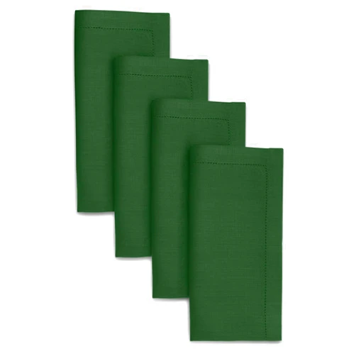 D'Moksha Homes Linen Dinner Napkins 20 x 20 Inch - 100% Pure Linen Forest Green Napkins Set of 4 - Classic Hemstitch - Washable Forest Green Cloth Napkins for St Patricks Day