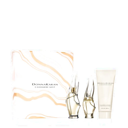 Donna Karan Cashmere Mist Eau de Parfum Everything 3 Piece Gift Set For Women - Perfume Spray 3.4 Fl. Oz., Deluxe Miniature 0.25 Fl. Oz., & Body Lotion 3.4 Fl. Oz.