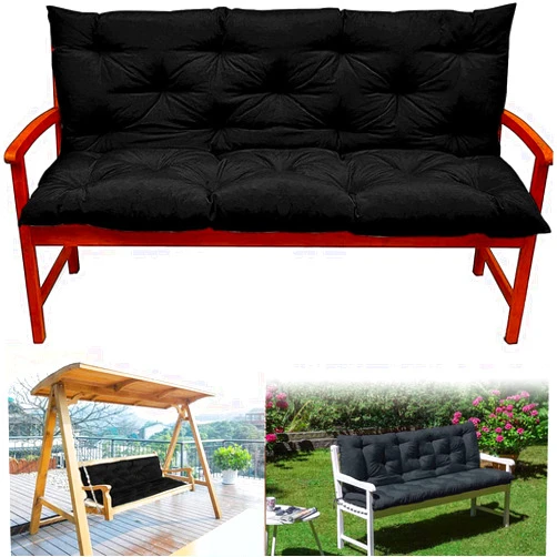 CHFQ Outdoor/Indoor Bench Cushion with Backrest, 2 or 3 Seater Garden Swing Chair Cushions Soft Thick Comfy Pads Lounger Replacement Seat Mat Pillow for Furniture Patio, Black, 39.37*39.37 inch