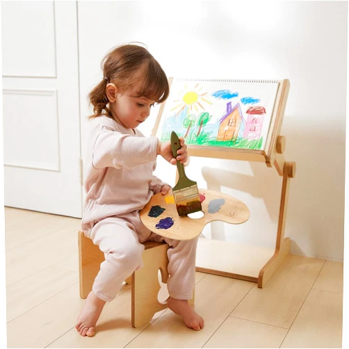 Comme Moi Wooden Kids' Book Stand and Adjustable Table - Baby Desk for 1 Year Old - Foldable Weaning and Dinner Table, Small Dining Table for Toddlers - Multi-Functional Easel (Made in Korea)