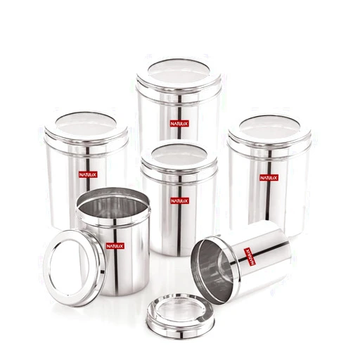 NATULIX Stainless Steel Containers for kitchen with See Through Lid | Ubha Dabba | Vertical Canisters | Silver (Combo Pack of 750ml & 1000ml 3pcs Each- 6pc)