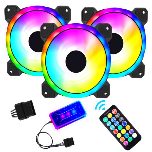 AURTEC 3 Pack RGB Case Fans, 120mm Ultra-Quiet RGB Chassis Cooling Fans, Equiped with Remote Control Hub, 5V ARGB Sync, Speed Adjustable Colorful Cooler, High-Performance Chassis Computer Fan for PC Case