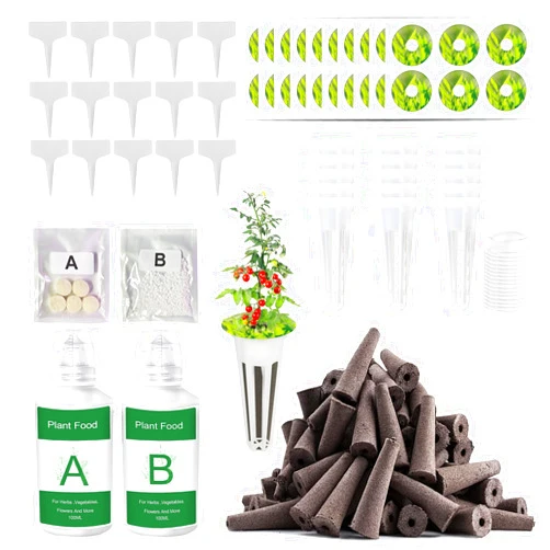 EVERECOO 167 Pcs Hydroponic Seed Pods Kit Supplies for Aerogarden Pods,60 Grow Sponges,15 Grow Baskets,15 Grow Domes,60 Pod Labels,15 Labels,2 A&B Plant Food - Hydroponic Supplies Compatible with Most Brands