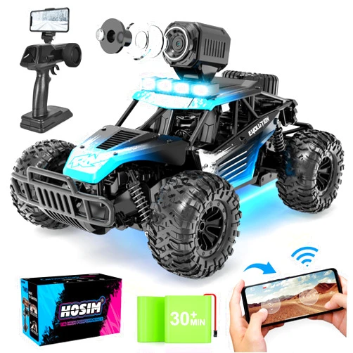 Hosim RC Cars with 1080P HD FPV Camera, 1:16 Scale Gift Off-Road Remote Control Truck Car High Speed Monster Trucks for Kids Adults Boys & Girls 2 Batteries 60 Min Play