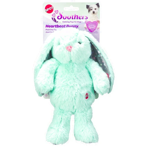 SPOT Soothers Heartbeat Bunny – 12 Inch Calming Plush Toy for Dogs & Puppies – Heartbeat Mechanism, Lavender Scent Beads, and Squeaker – Helps with Anxiety & Crate Training, Assorted Colors