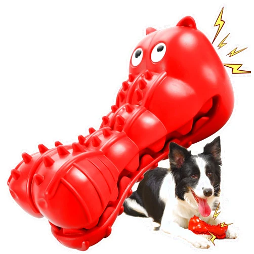Rmolitty Squeaky Dog Toys for Aggressive Chewers, Tough Indestructible Chew Toys for Large Medium Breed Dog with Non-Toxic Natural Rubber (Hippo-red)