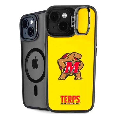 Skinit Kickstand Phone Case compatible with iPhone 14 - Officially Licensed University of Maryland Terps Yellow Design