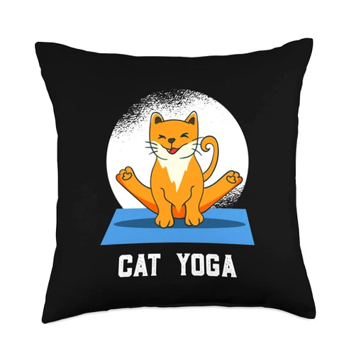 BoredKoalas Cat Decor Animal Lover Gifts Cat Yoga Pose Cute Asana Namaste Meditation Workout Yogi Throw Pillow, 18x18, Multicolor