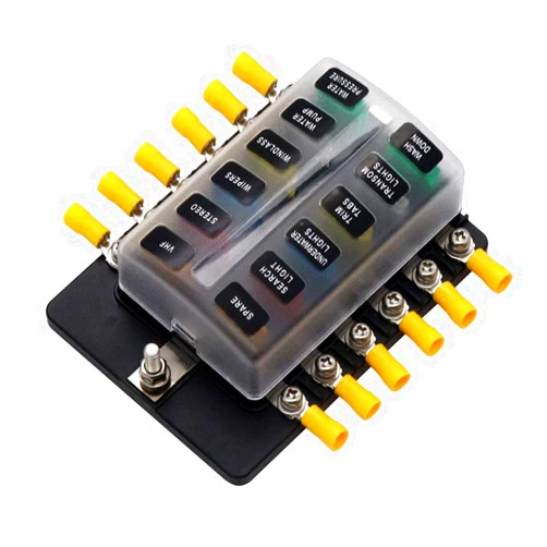 TIYANG 12 Way Fuse Block 12V -32V LED Red Light Indicator Blade Fuse Box for Boat Camper Car RV Trailer Automotive Fuses Panel 20 Connectors
