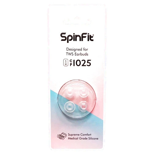 SpinFit CP1025-M/S- Medical Grade Silicone Patented Ear Tips, Secure Fit and Supreme Comfort Fits MTW3, Galaxy Buds 2, Soundcore Space A40 & More (2 Pairs) (for Nozzle Diameter from 4-5.5mm)