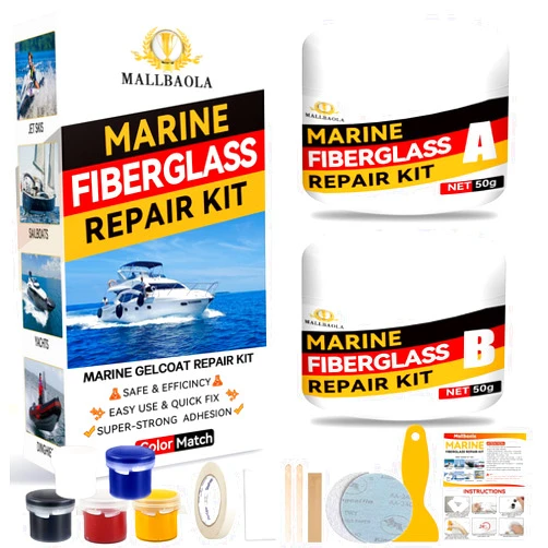 Mallbaola Marine Fiberglass Repair Kit for Boats, Gel Coat Repair Kit for Boats, Fiberglass Boat Repair Kit, Epoxy Filler for Boats, Fiberglass Kit Fix Holes Chips Pit Cracks (Color Match)