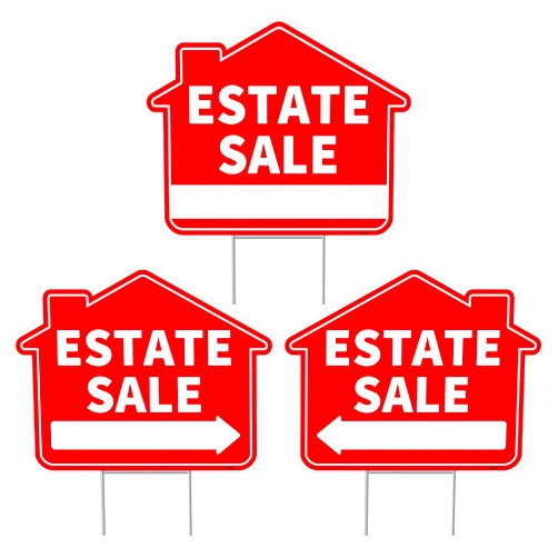 Venicor 3PC Estate Sale Yard Sign with Stake, 17 Inches by 13 Inches - Double Sided Signs - Corrugated Plastic