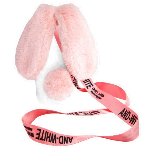 MOIKY Rabbit Case for iPhone 13, Plush Crossbody Cute Fluffy Bunny Ears Hair Ball Warm Soft TPU Case for Women Bling Rhinestone Shockproof Silicone Bumper Protection Cover,Pink White