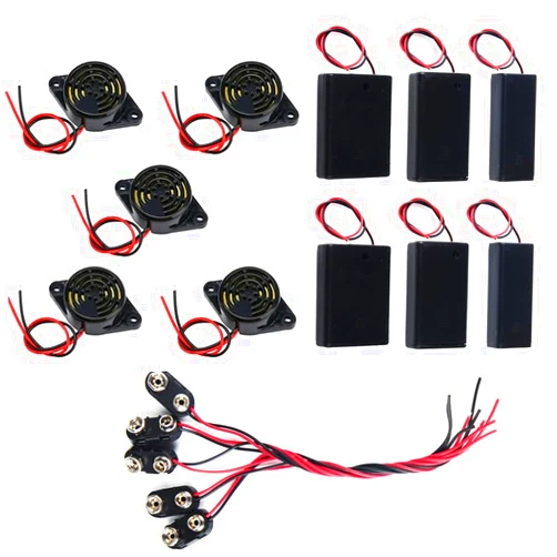 Stemedu 5Pcs SFM-27 DC 3-24V Electronic Buzzer Alarm Sounder Continuous Sound Beep and 2/3/4 x 1.5V AAA Battery Holder Case with Wire Leads