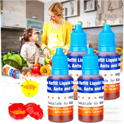 HiAnifri Fruit Fly Trap Refills Liquid Only 4 Pack,Fruit Fly Gnat Traps Indoors for Home,Fruit Fly Trap Refills Liquid,Ready-to-Use Fruit Fly and Gnat Traps Killer for Indoors,Kitchen