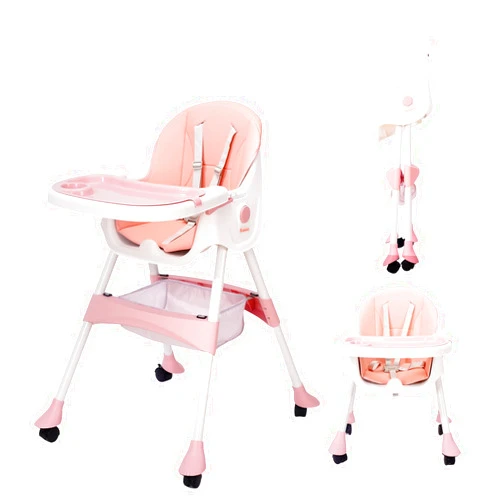 MOMJOY Baby High Chair, 6 in 1 Convertible High Chairs for Babies and Toddlers, Toddler Feeding Chair with Double Removable Tray, The Perfect Travel High Chair for Easy Baby Feeding（Pink）