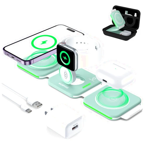 MURPISO 3 in 1 Magnetic Foldable Wireless Charger,Folding Wireless Charging Station for Travel,Wireless Charging Pad Compatible with iPhone 14 13 12,AirPods 3/2/Pro,iWatch 7/6/5/4/3/2