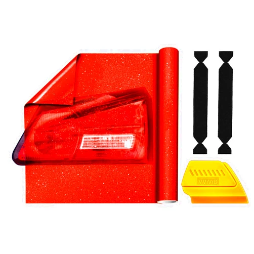VViViD Red Crystal Tint Frosted Automotive Headlight Air-Release Adhesive Vinyl Film 16 Inch by 4 Foot Roll Including Yellow Detailer Squeegee and 2 Black Felt Decals